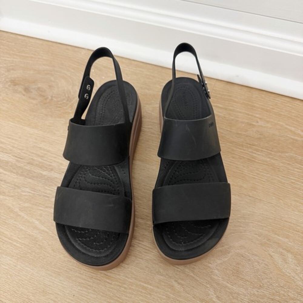 Women’s Crocs Brooklyn Low Wedges Sandals Shoes Black Size 8